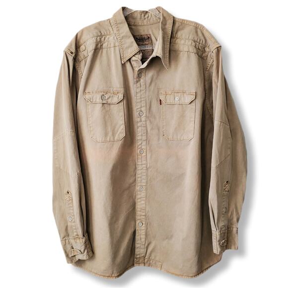 Men Vtg Levi Two Horse Tan Work Chore Shirt Shacket XXL Rancher Farm Heavy Duty